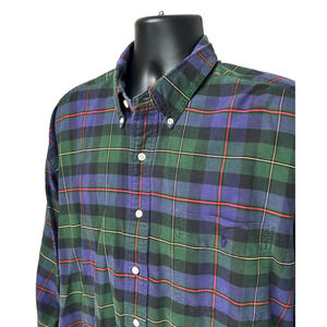 Vintage Polo Ralph Lauren Flannel BIG SHIRT Mens XXL Blue Green Plaid Heavy 90s